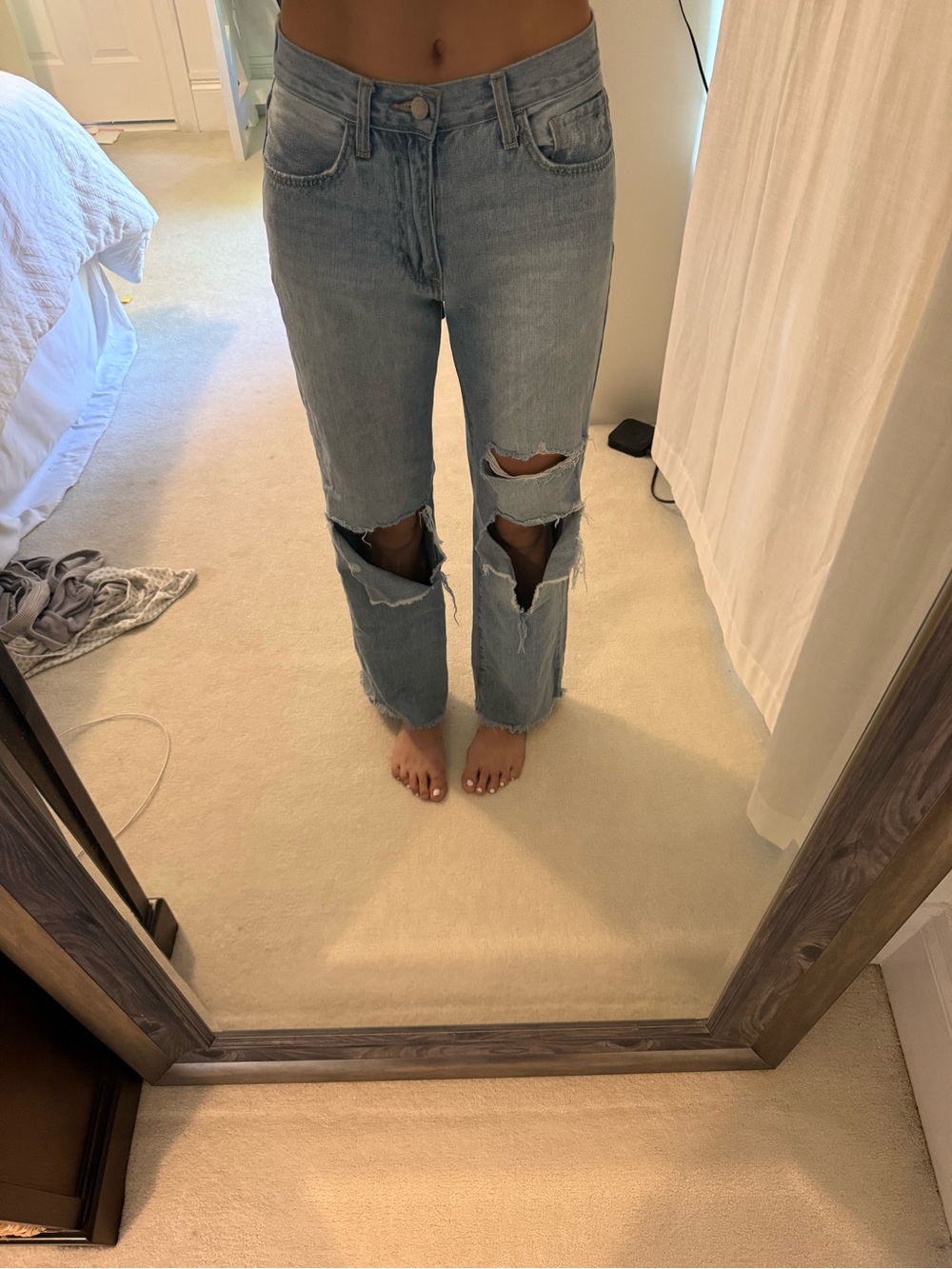 Just Black Light Blue Distressed Straight Leg Jeans